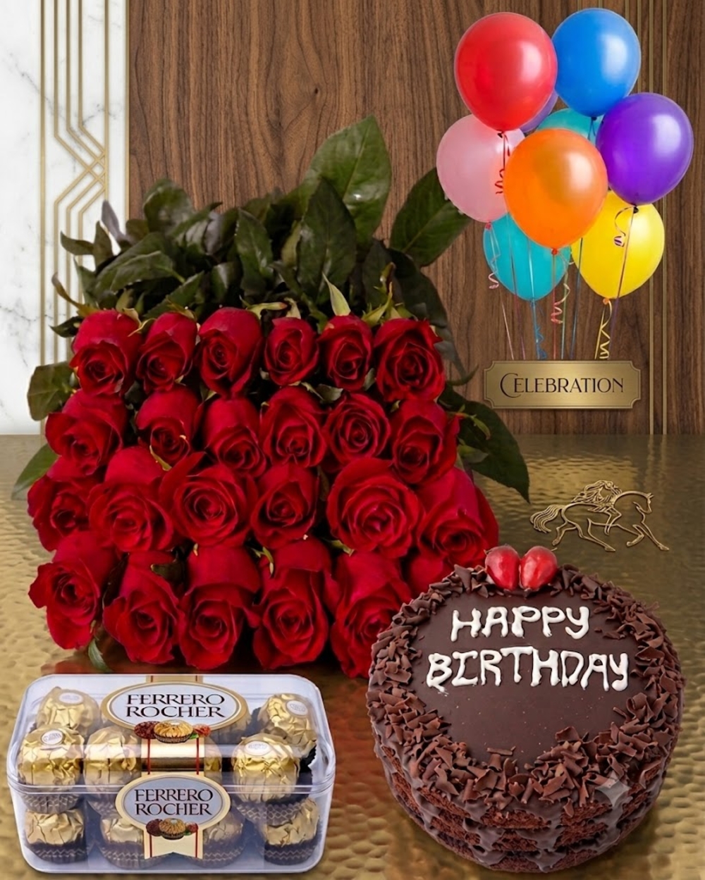 Red Roses, Cake and Ferrero Rocher Birthday Combo