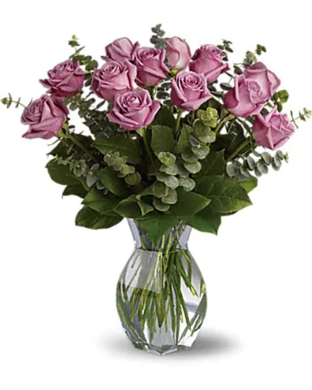 Vase with Stems of Purple Roses