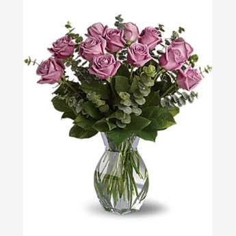 Vase with Stems of Purple Roses