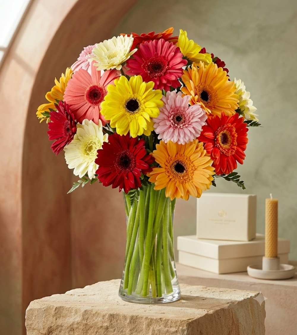 Mixed Gerbera Daisy Bouquet in Vase