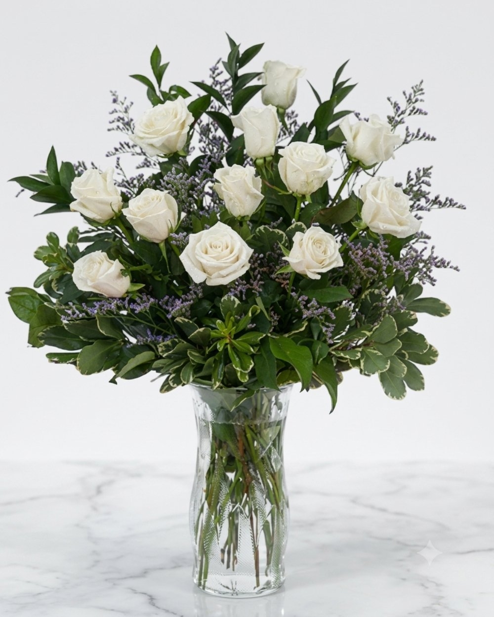 White Roses with Purple Fillers