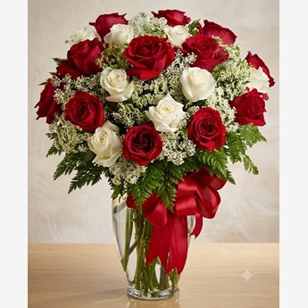 Red and White Rose Vase