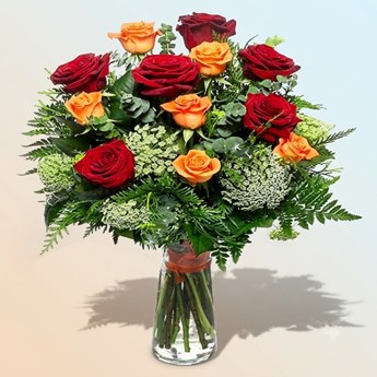 Red and Orange Roses Vase