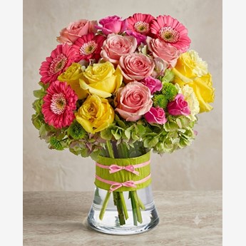 Pink, Yellow and Green Mixed Flower Vase