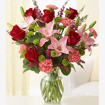 Pink Roses and Lilies Vase