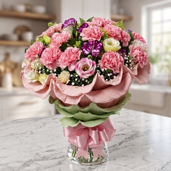 Pink, Purple, Cream Carnation Bouquet