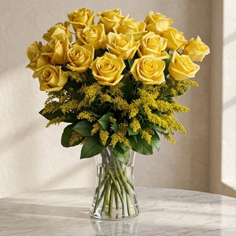Vase with 20 Stems of Yellow Roses