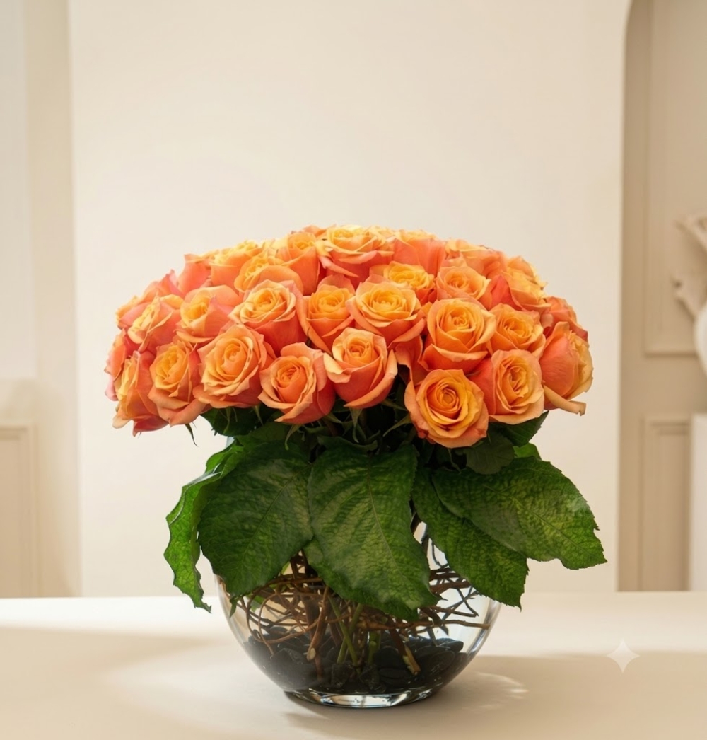 30 Orange Roses in a Vase