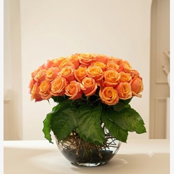 30 Orange Roses in a Vase