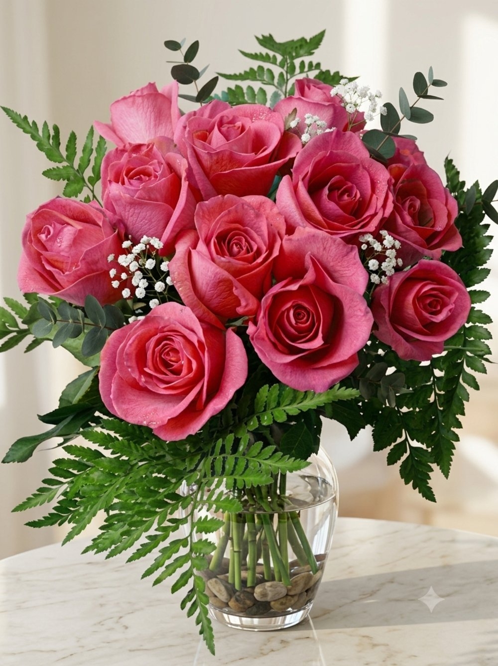 12 Pink Roses in Vase