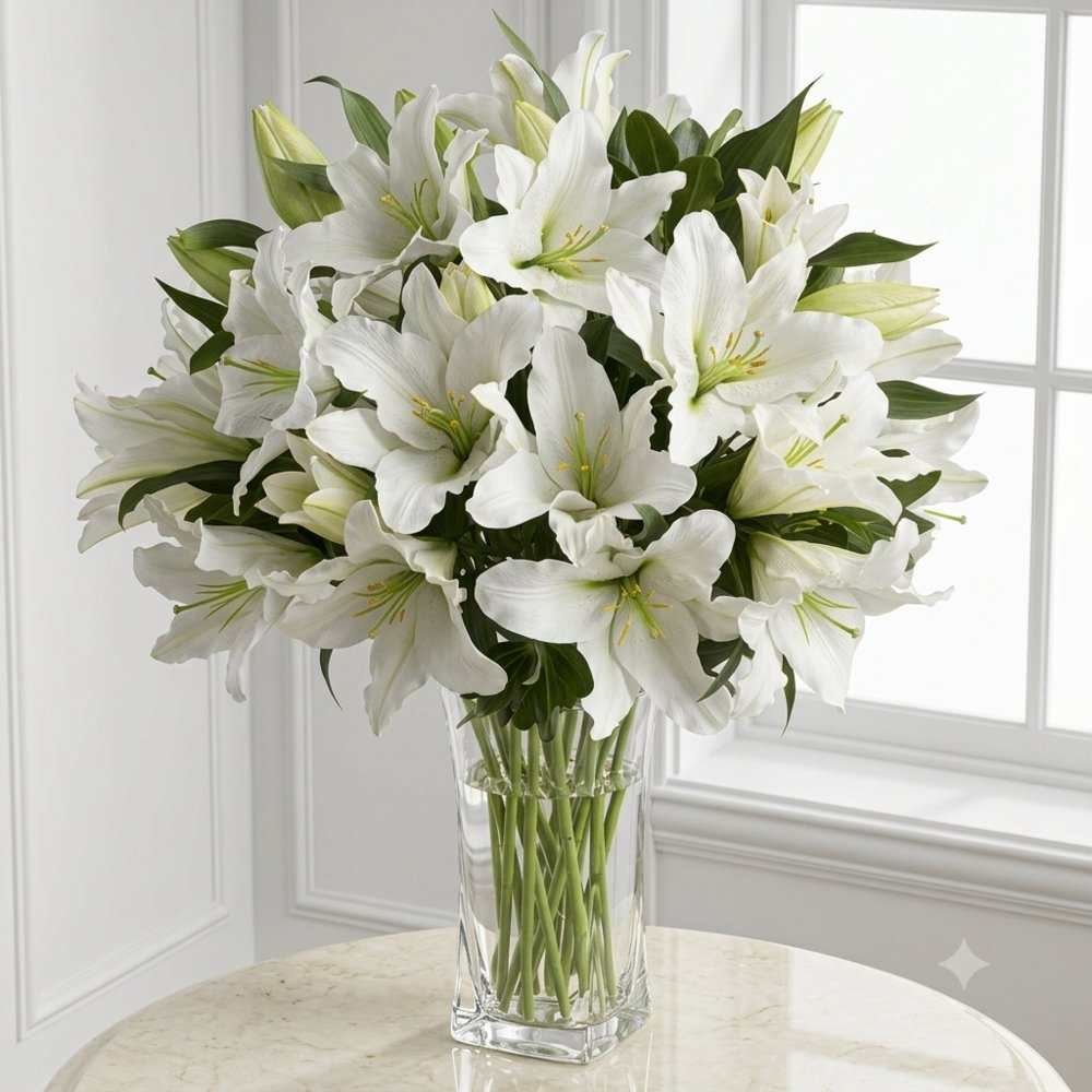 White Oriental Lily Bouquet in Vase