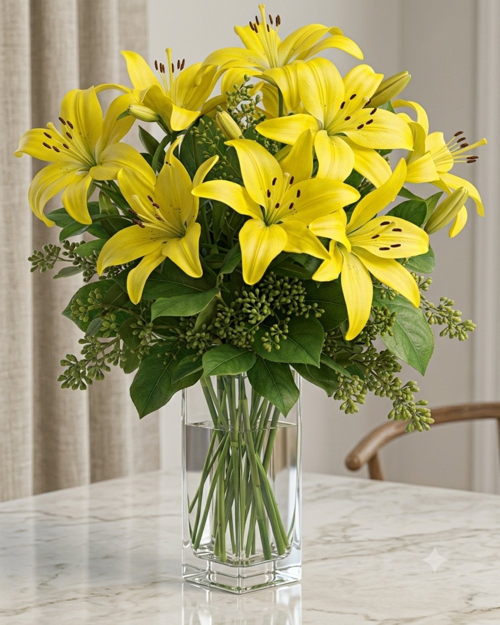 5 Stems of Yellow Asiatic Lilies in Vase