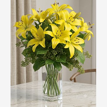 5 Stems of Yellow Asiatic Lilies in Vase