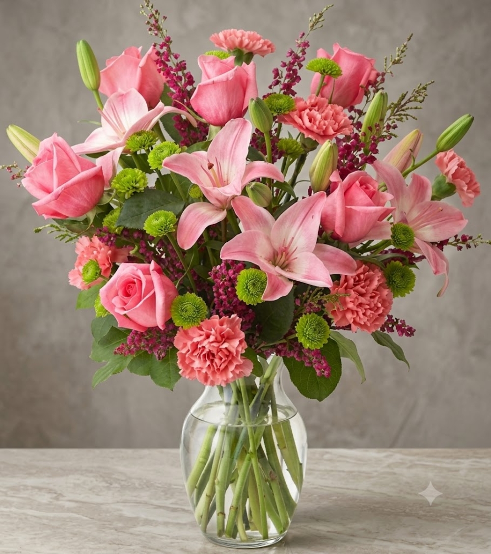 Pink Roses and Lilies Mixed Flower