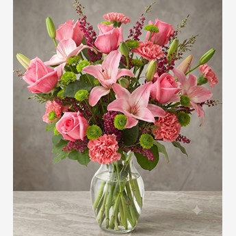 Pink Roses and Lilies Mixed Flower