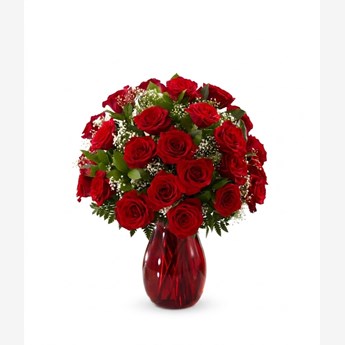 24 Red Roses and White Gypsophila