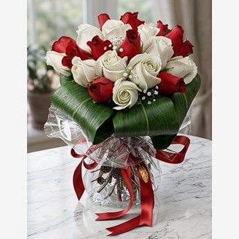 Red and White Roses Bouquet