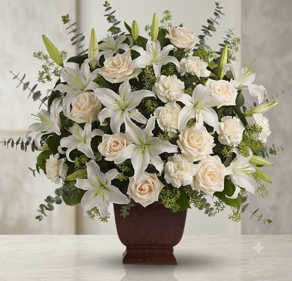 White Lily and Rose Arrangement