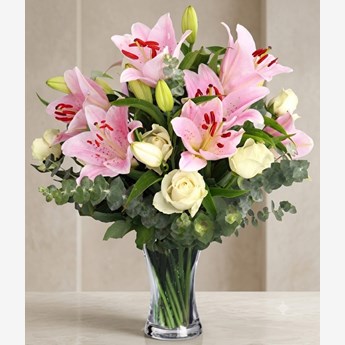 Pink Lilies and White Roses Bouquet