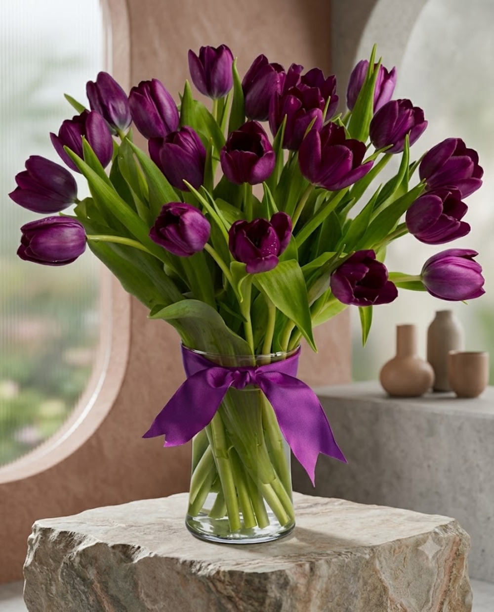 20 Purple Tulips in a Vase