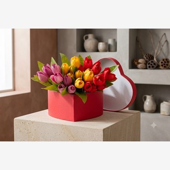 Mixed Color Tulips in Heart Box